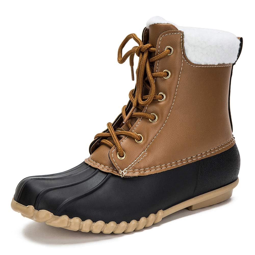 DKSUKO Women's Lace UP Two-Tone Snow Rain Duck Boots