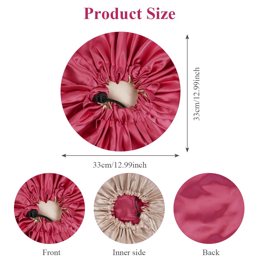 Flintronic Satin Sleep Cap, Adjustable Sleep Bonnet, Silky Bonnet Bath Cap for Women Night Sleep Hat for Long Curly Hair All Hair - Image 2