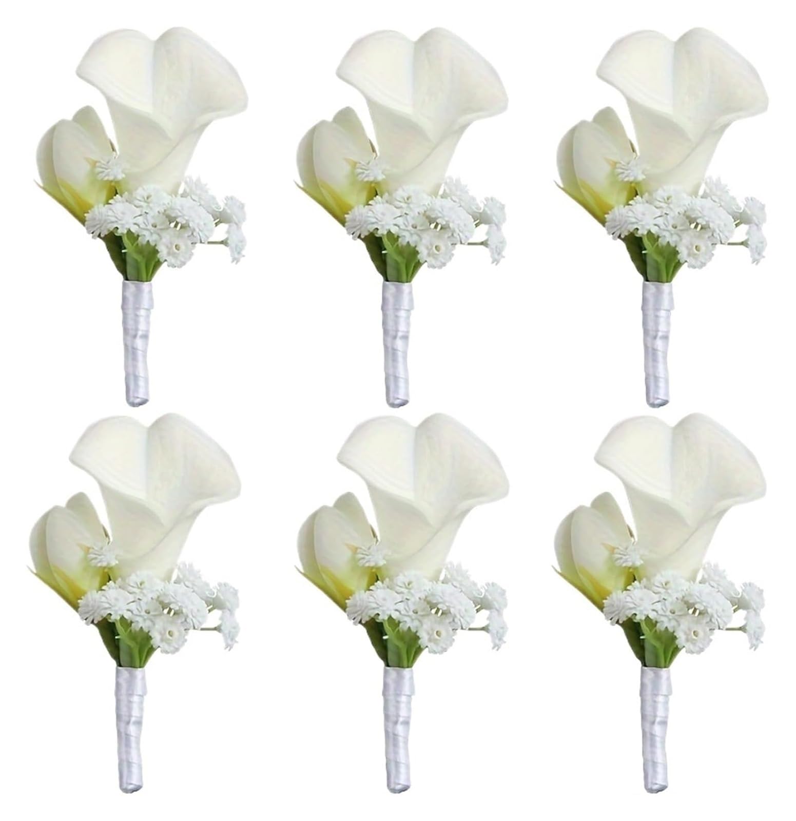 HIFRQVVC Rose Corsage Bracelet, Wedding Corsage Wrist Flower Artificial Calla Lily With Band Pin White(6 Pcs Boutonniere)