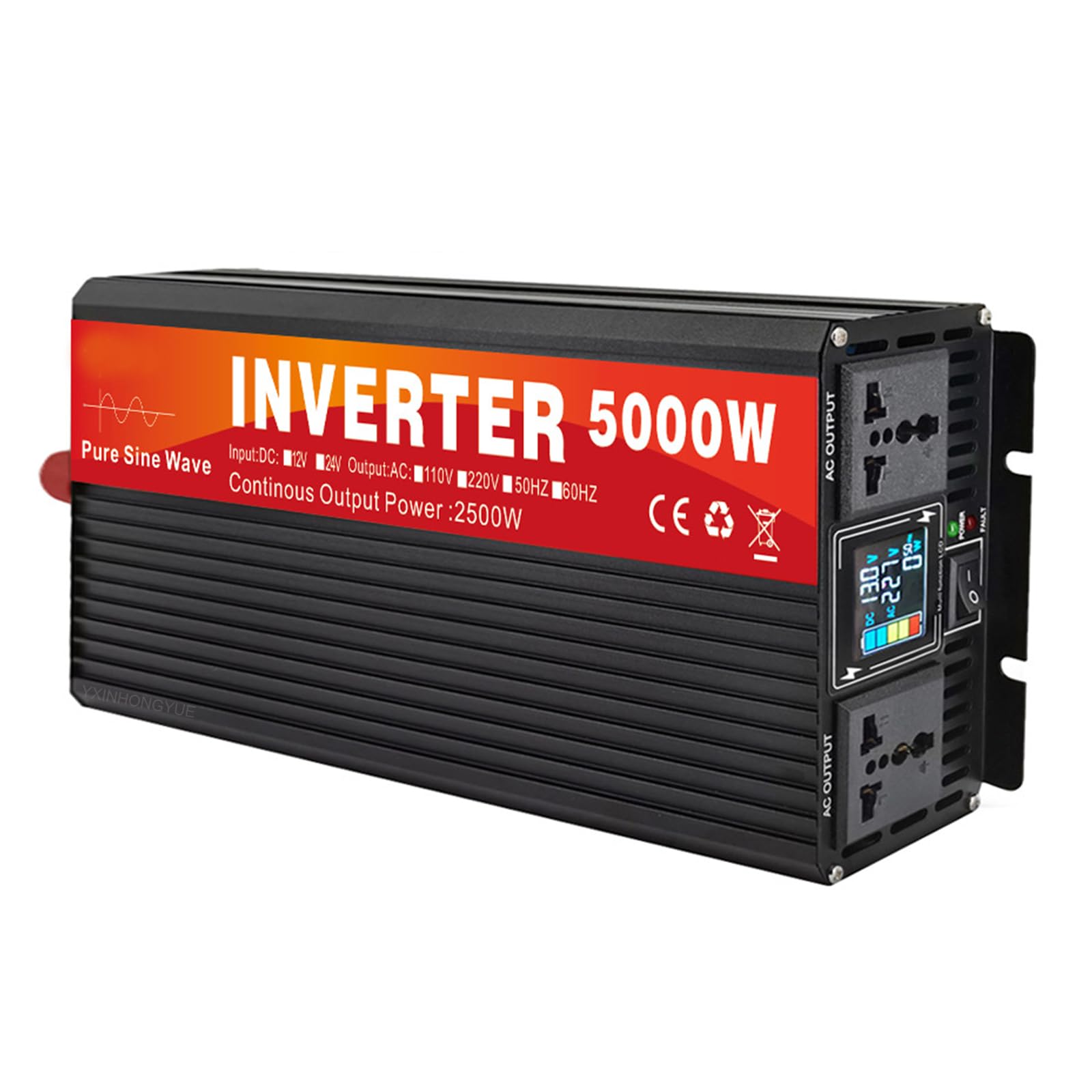 Falownik o mocy szczytowej 5000 W falownik o mocy ciągłej 2500 W czysta fala sinusoidalna, konwerter prądu stałego 12 V/24 V/48 V/60 V/72 V na prąd przemienny 110 V 60 Hz