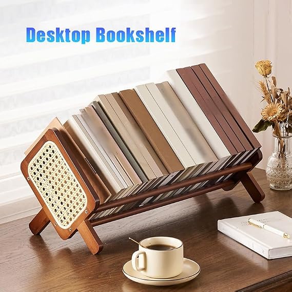 Wooden Desk Orgnizer Shlef, Desktop Bookshelf Freestanding, Retro Countertop Storage Shlef For Living Room, Home, Office(Brown)