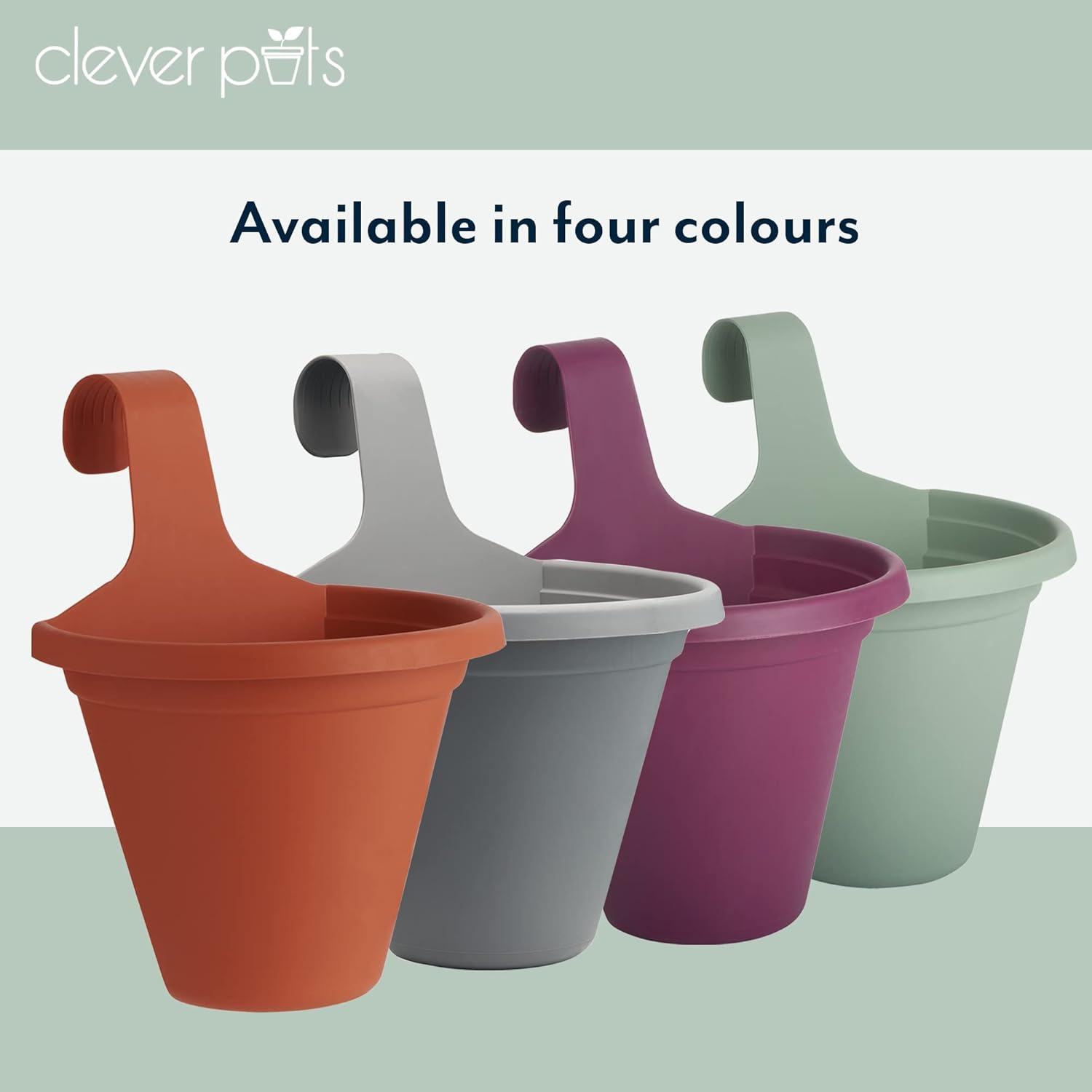 Clever Pots 6X Hanging Plant/Flower Pots Planters, with Self Watering Reservoir, Outdoor Plastic Pot for Garden Fence and Balcony Railing Decoration, Terracotta