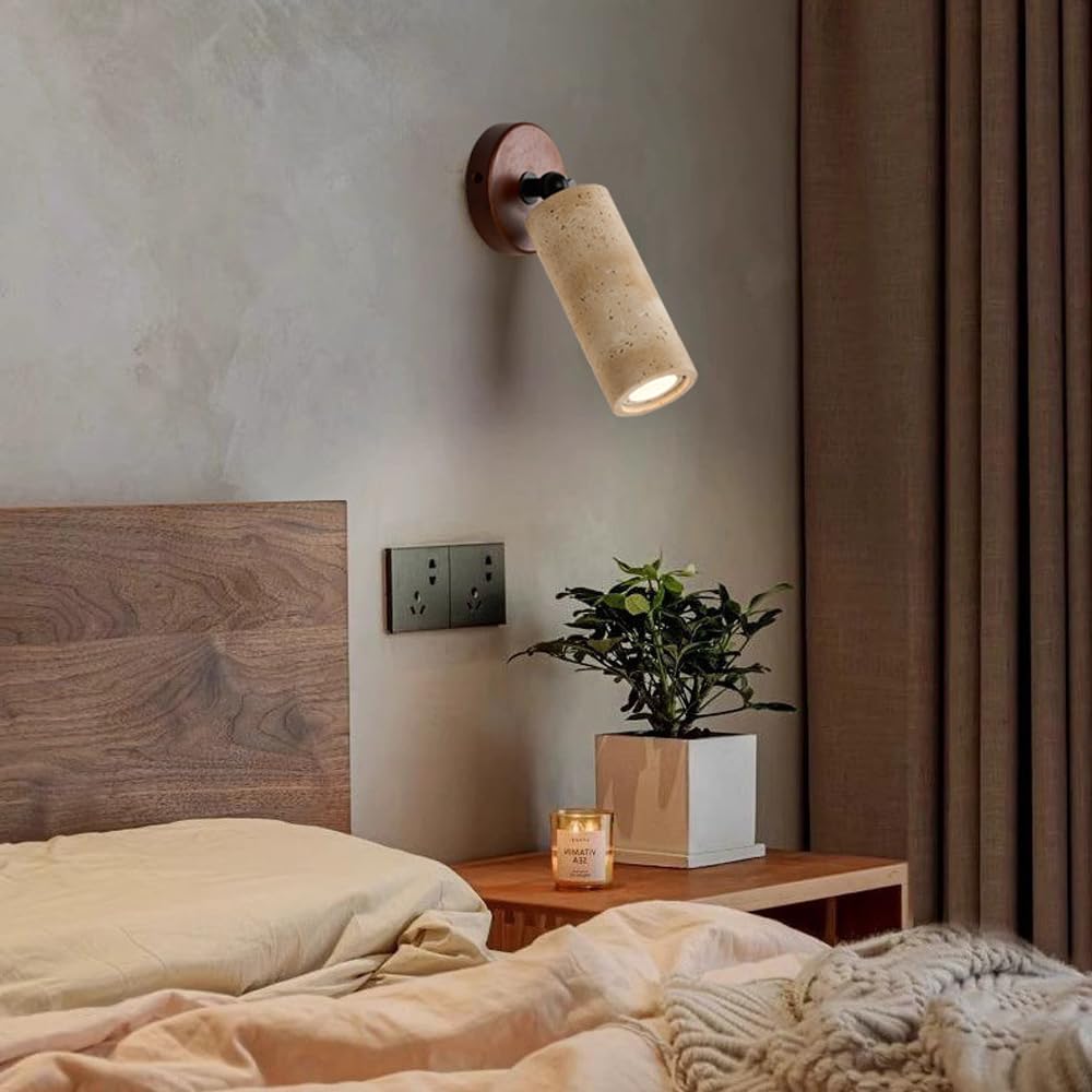 Nordic Industrial Style Yellow Travertine Wall Light, E26 Source Flush Mount Lamp, Single Head Minimalist Sconce, Living Room Corridor Bedside Mounted Fixtures