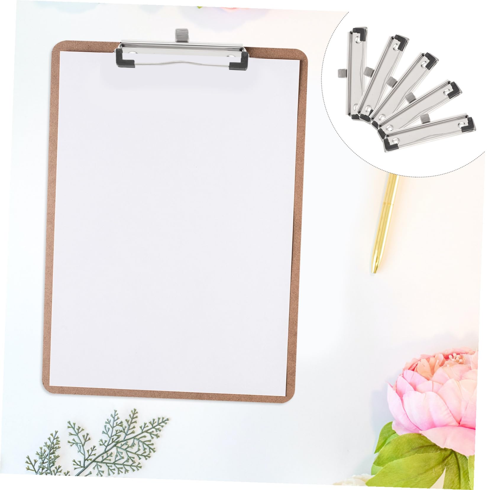 5 pezzi Clip per Portablocco in Metallo Resistente con Porta Penne da Morsetti per Appunti Ufficio Scuola Casa Fermacarte Durevoli e Funzionali