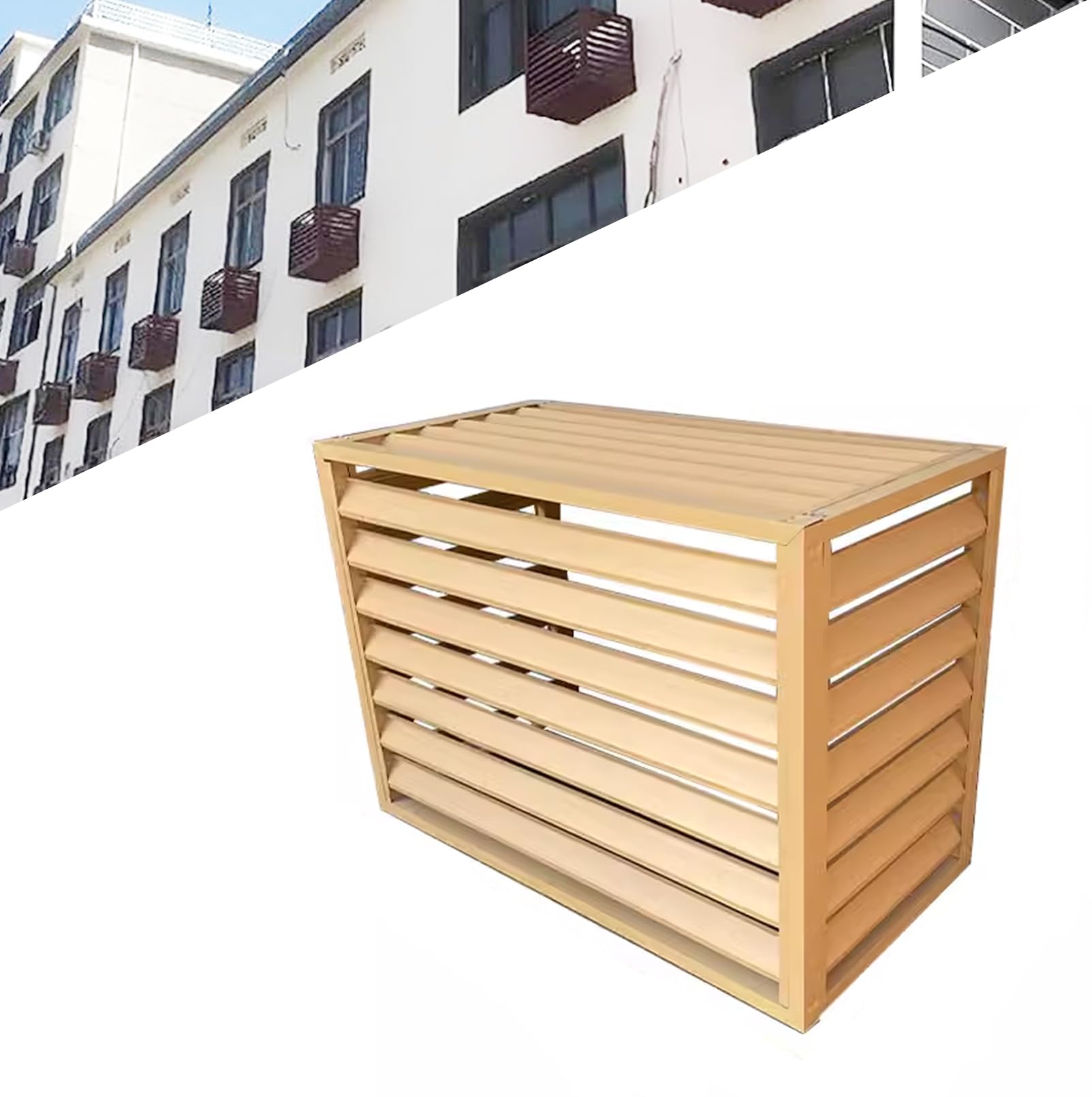 QYMYOZ Outdoor Air Conditioner Cover for Heat Pump - Decorative Privacy Fence Screen, Noise Reduction Sound Barrier, 45° Inclined Grille, Weatherproof Protection for HVAC Units