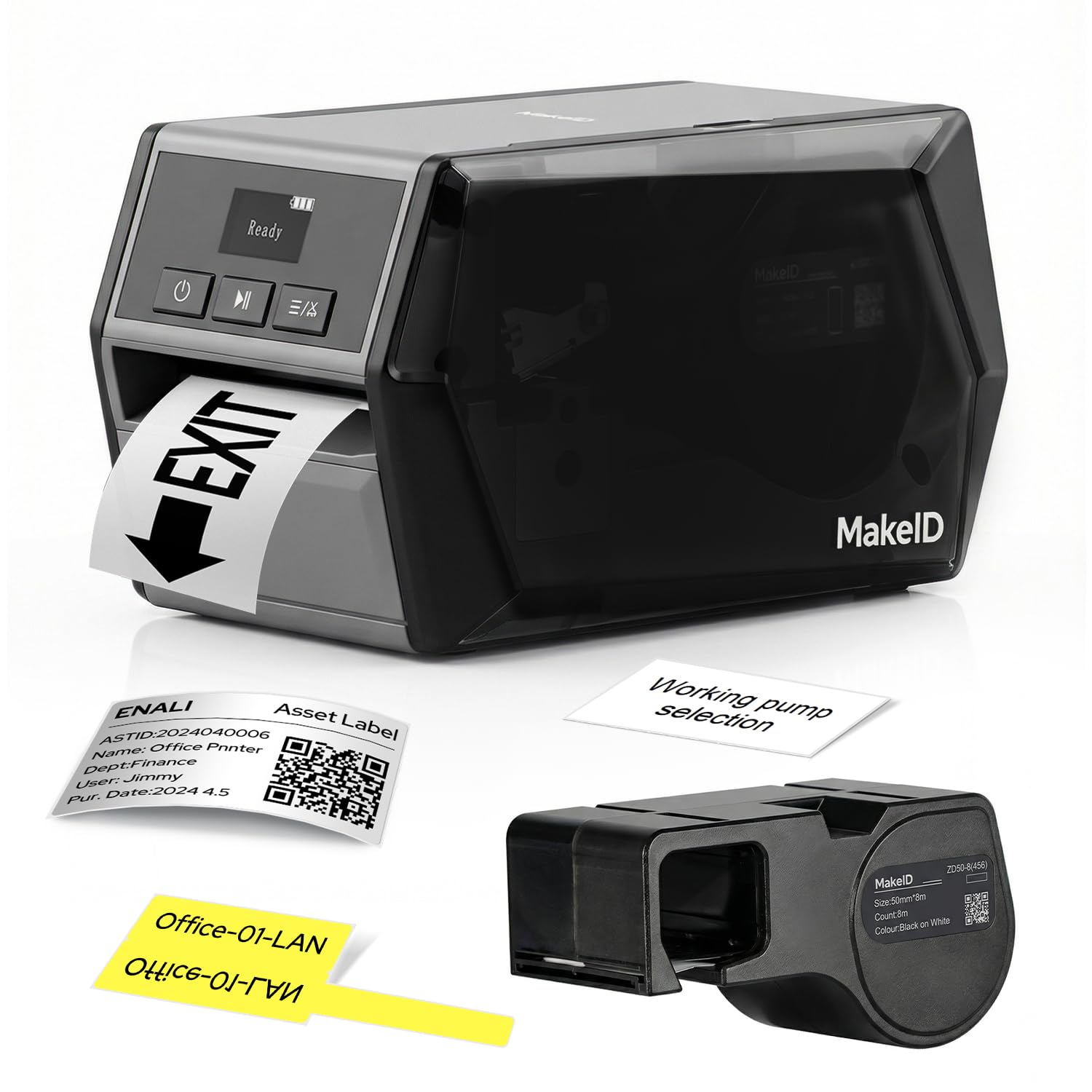 Makeid D50 Industrial Label Printer, Desktop Label Maker 2" Print Head, Mobile APP & PC Editor Compatible, 2600mAh Li-ion Battery, Come with 1.97" W x