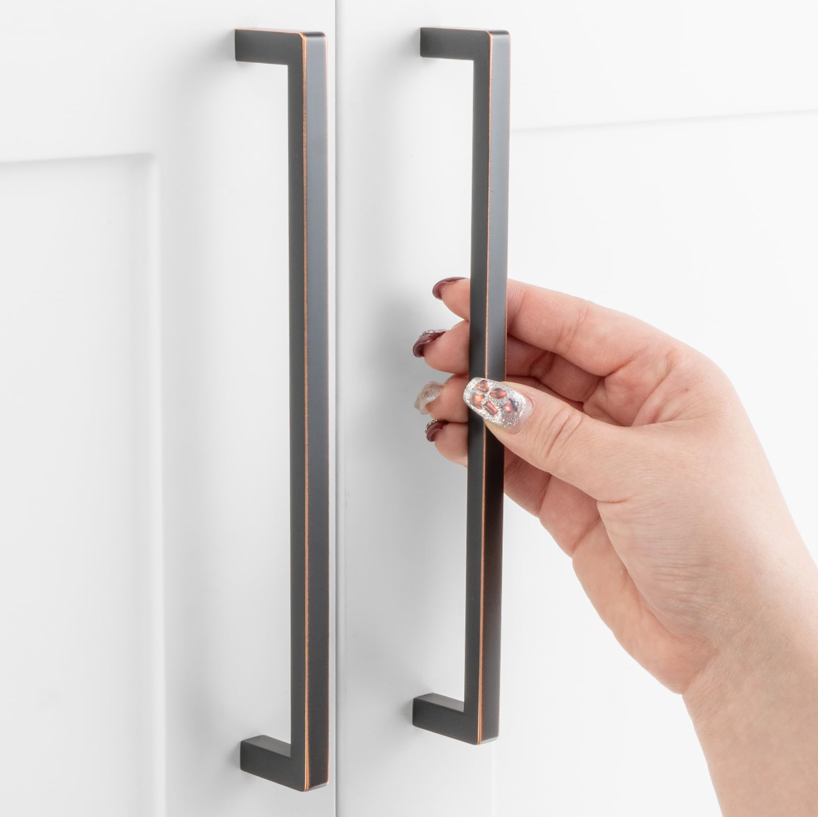 Pack of 6, 7-1/2 Inch Hole Centers, Oil Rubbed Bronze Square Bar Kitchen Cabinet Pull Handle ZP2401 | Solid Hardware for Drawer, Dresser, Bathroom, Vanity, Furniture Door, Cupboard, 7.6"