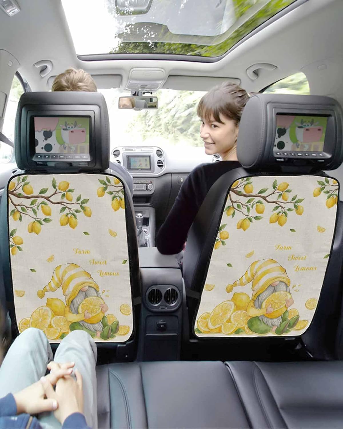 T&H XHome Car Seat Protector, 2 Pack Kick Mats Back Seat Protector Summer Gnome Farm Lemon Tree Branch Waterproof Backseat Cover for Kids Universal Fit Automotive Interior Protectors