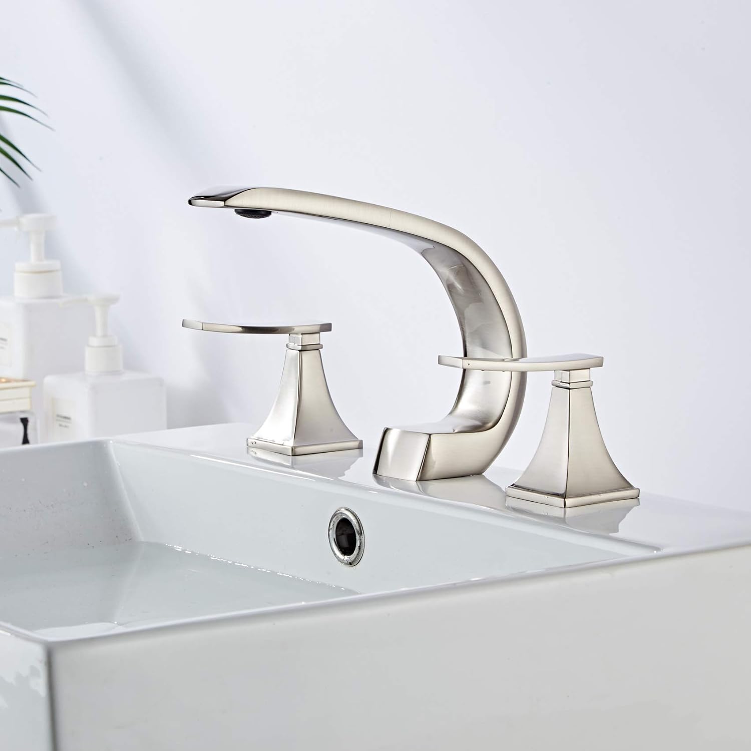 Flash Sale Buy 1 get 1 YANNLII Brushed Nickel Widespread Waterfall Bathroom Sink Faucet,Two Handle Three Hole Lavatory Faucet,8-16 Inch Basin Mixer Tap With Pop Up Drain
