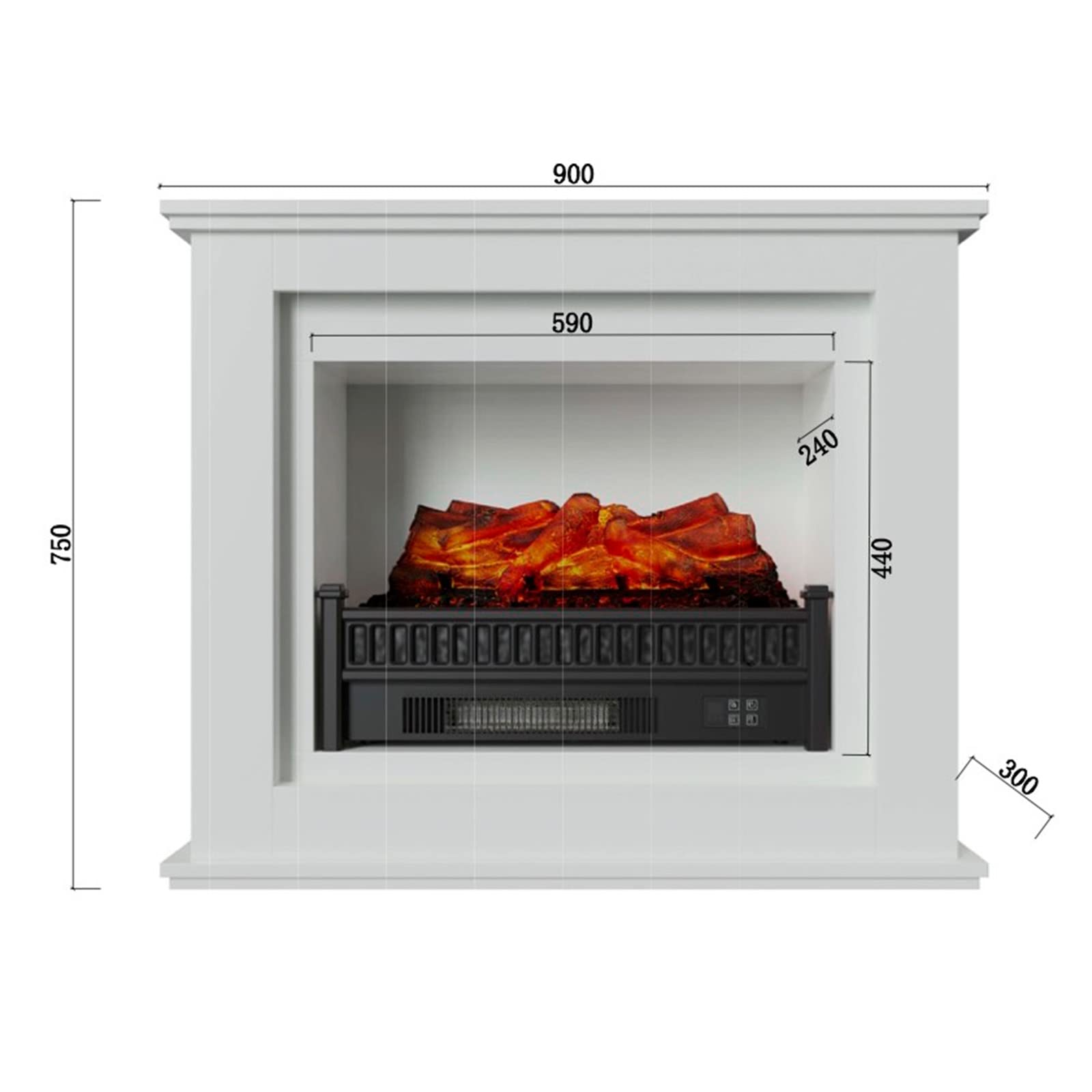 Kekai Chimenea Eléctrica Brasas Kit Marco Blanco y Calefactor Decorativo de Pared Bairon 90x30x75 cm 3 Niveles Control Remoto