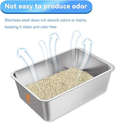 Miniatura 3 de LYCTDD Caja de arena de acero inoxidable para gatos con lados altos, caja de arena de metal para gatos y conejos, nunca absorbe olores, superficie