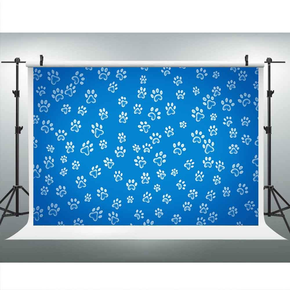 LUCKBTY Dog Footprints Backdrops for Photography 10x7ft Puppy Dog Paw Print Patrol Blue Photo Backgrounds Table Cloth Party Banner Photo Booth Studio