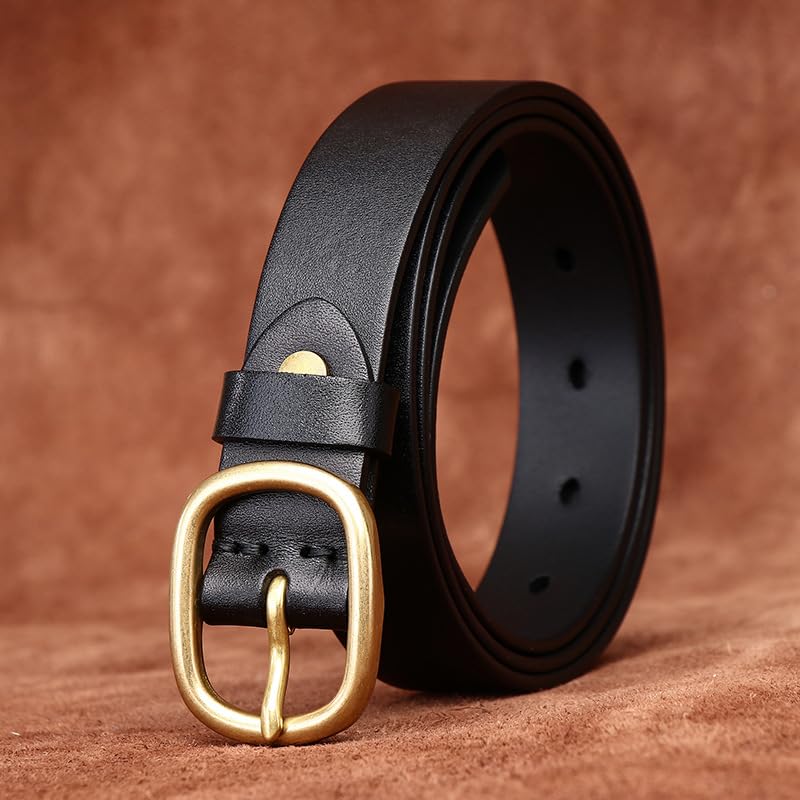 Unisex 2.8cm (1.1") Wide Leather Belt - Gold Prong Buckle For Work, Business, Jeans & Dresses3