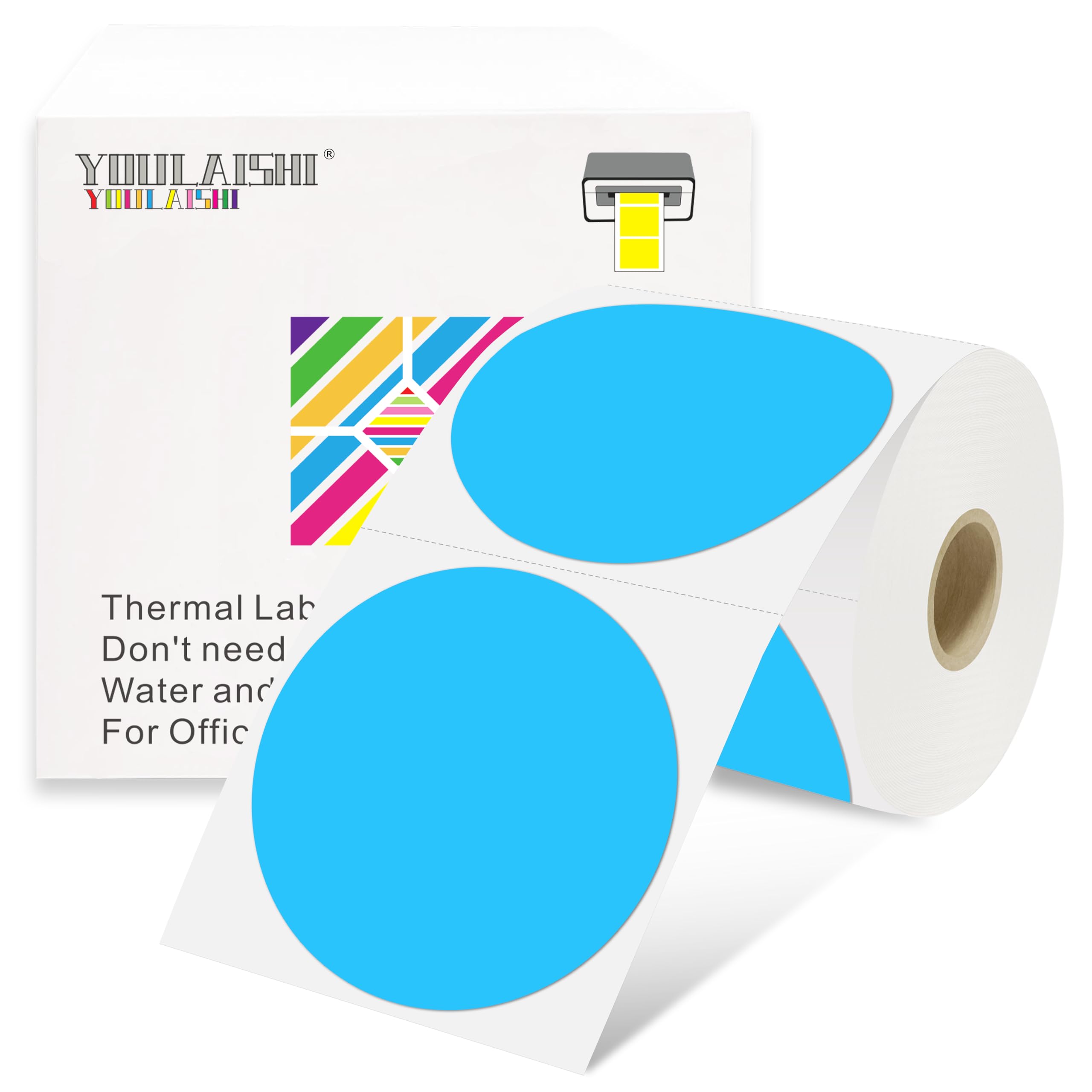 YOULAISHI 3 X 3 Inch Color Coding Dot Labels Circle Thermal Printable Waterproof 500 Pcs Round Stickers Adhesive Writable for Office, Home, Garage,