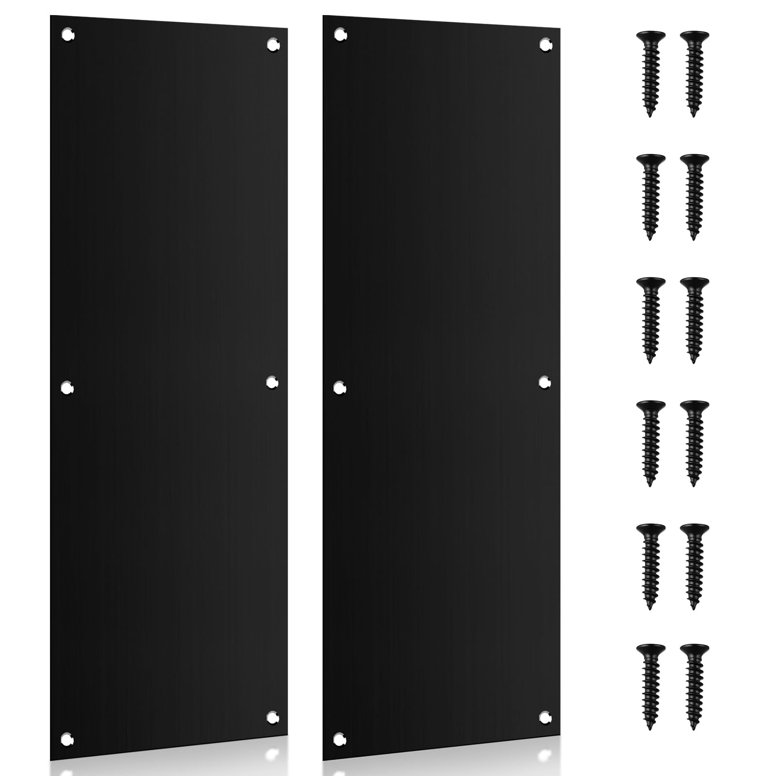 HCEWSBFD 2Pcs Push Door Plate 16x6inch Stainless Steel Door Push Plate Door Kick Plate,Brushed Doorplate Door Proection Metal Plate with 12 Screws for Door Interior Exterior Accessories(Black)