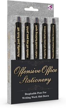 Offensive Office Stationery - Despicable Pens for Writing Work Sh*t Down, Black