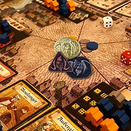 Byhoo 60 DND-Münzen mit Ledertasche, Metallmünzen – Gold-, Silber- und Kupfermünzen, Fantasie-Münzen für Brettspiele, gefälschte für Spielmarken, Rollenspielmünzen von Dungeons and Dragons