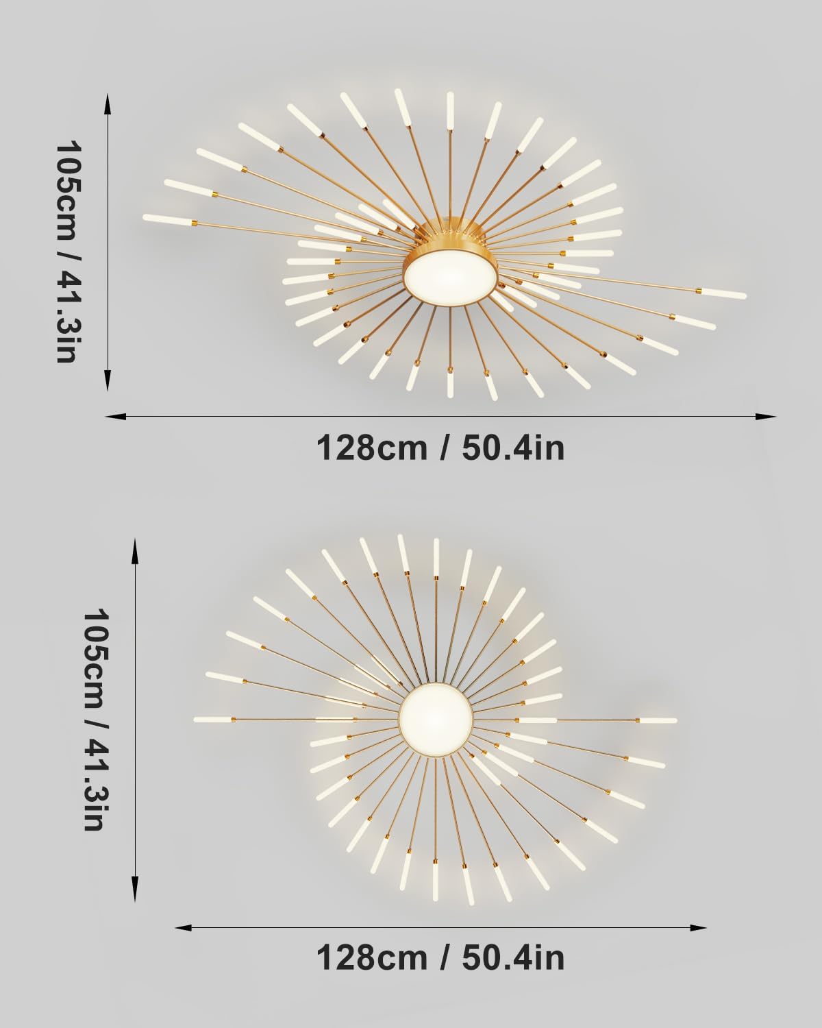 Modern Ceiling Light Flower Shape, Metal Firework Ceiling Lamp with Plug-in LED Source, Lighting Fixture for Living Room Dining Room Bedroom, Natural Light