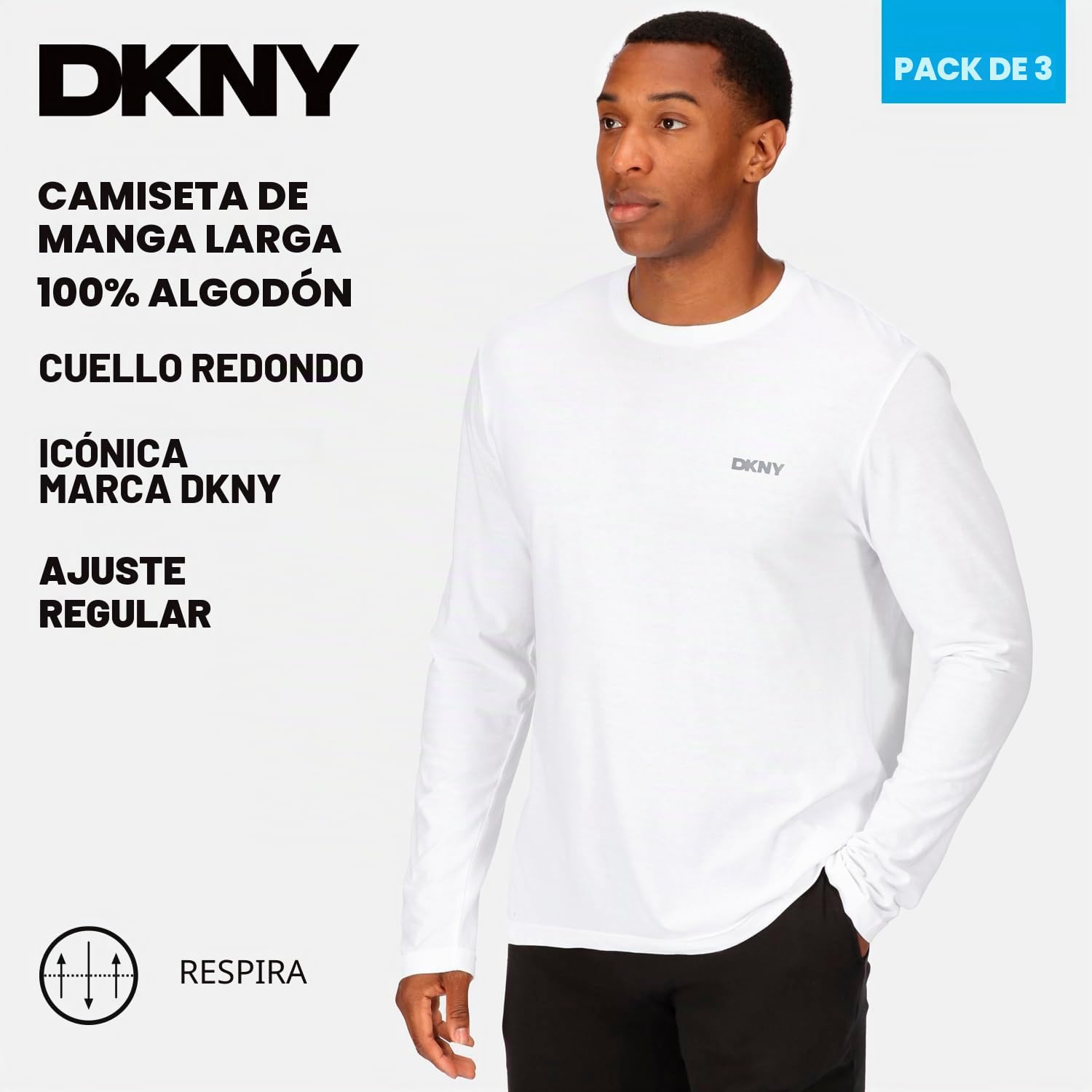 DKNY Warriors Camiseta de Hombre Hombre (Pack de 3)