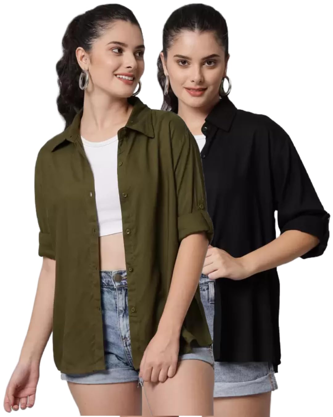 funday fashion Women Oversized Casual Rayon Shirt (Pack of 2)-picture-33