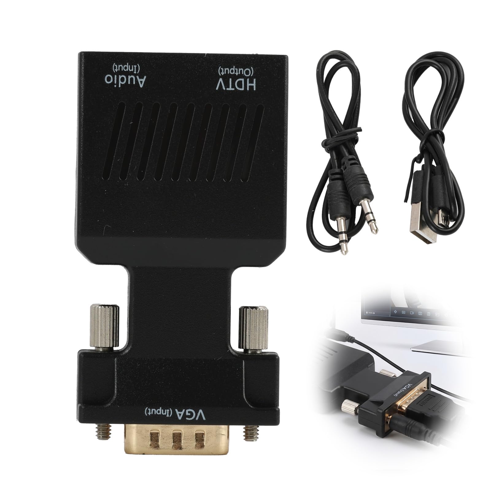 Adapter VGA auf HDMI 1080p mit Audiokabel, VGA-Stecker auf HDMI-Buchse, unterstützt HD-Auflösung, für TV, Monitor, Projektor, Audio über 3,5 mm, Plug and Play