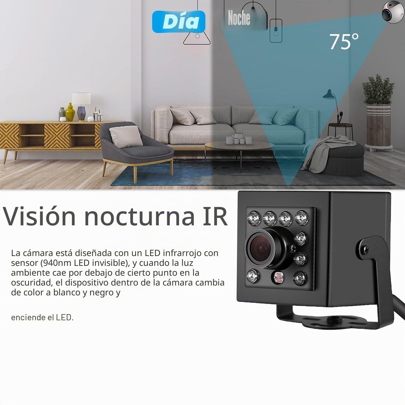 5MP Mini PoE Cámara IP Interior, 940nm Invisible 10 LED Infrarrojo Visión Nocturna, 3,6mm Lente 75° P2P Vista remota Cámara CCTV,10m Visión Nocturna H.265 Cámara Seguridad (I708-P-HS)