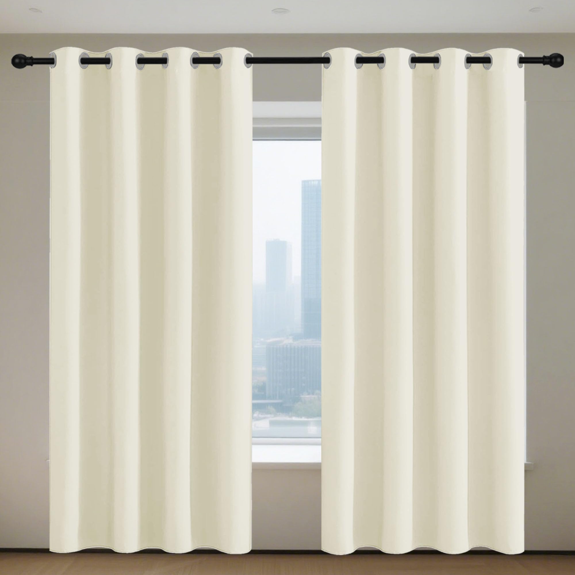 Rideau occultant avec œillets beige 238x252 cm pour fenêtre de chambre