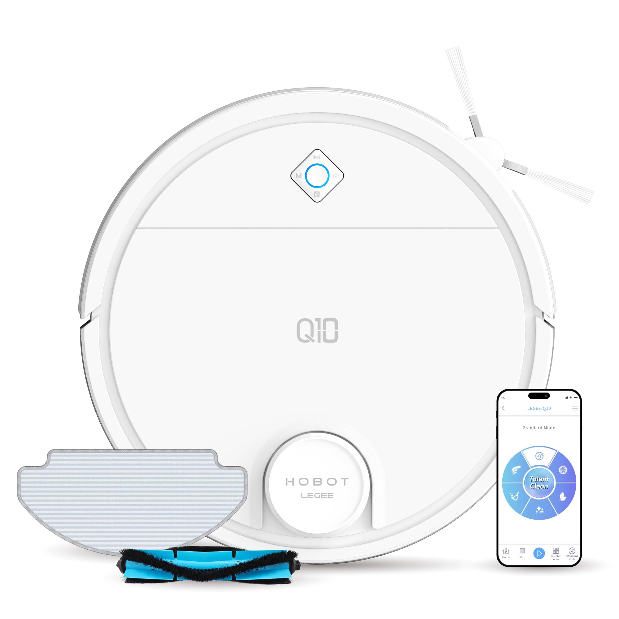 Hobot LEGEE Q10 Robot Vacuum With Mop, Corner & Edge Cleaning Side Brush, 5,000PA, Tangle-free suction, Reciprocating Mop, Smart Spray, LIDAR Mapping, App-Control, For Hard Floors & Carpets