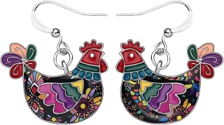 Cute Enamel Hen Rooster Chicken Earrings Dangle Farm Animal Jewelry For Women Chicken Gift Charms