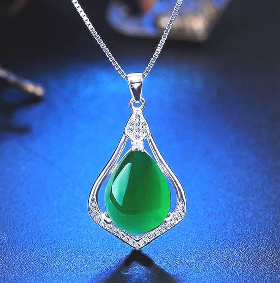 無処理、天然ジェダイト本翡翠翡ネックレス シルバーモサンダイヤモンド留め具 シルバー925 翡翠 ダイヤモンド ペンダント ネックレス 60cm