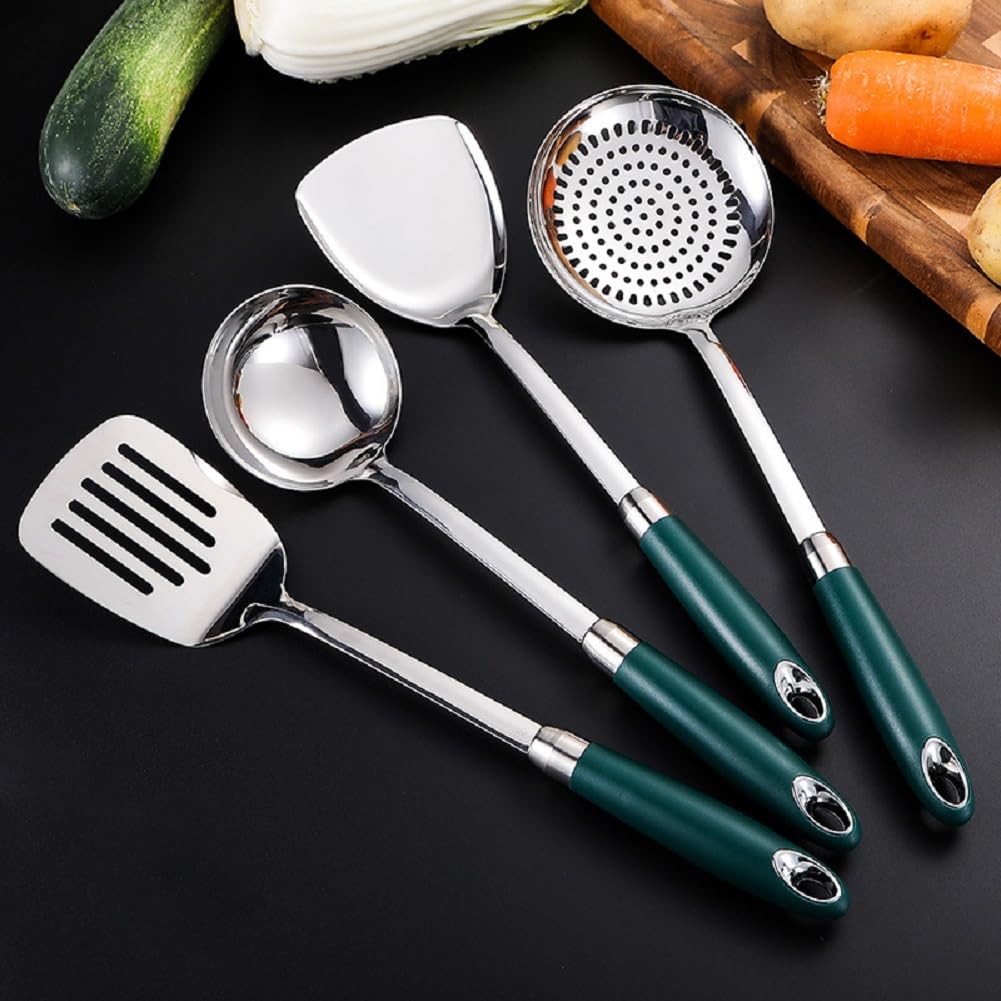 Kochutensilien, 4-Teiliges Kochutensilien Set, 304 Edelstahl Kochlöffel Set Mit Suppenkelle, Schaumlöffel, Schlitz Pfannenwender, Solider Wokpfannenwender, Küchenhelfer Set