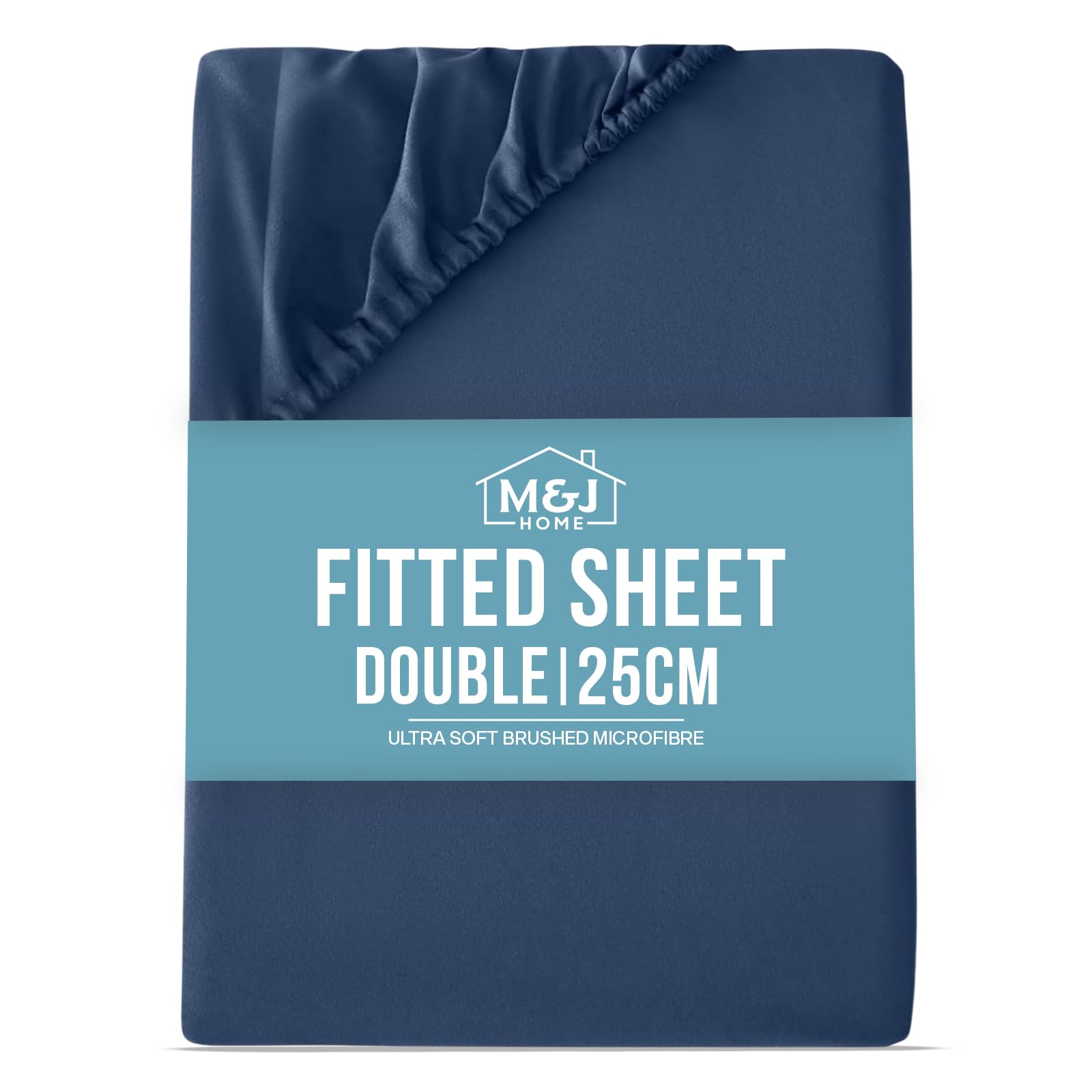 M&J Home Double Bed Fitted Sheet Navy - 25cm Pocket - 85GSM Microfibre - Easy Care Machine Washable - OEKO-TEX Certified
