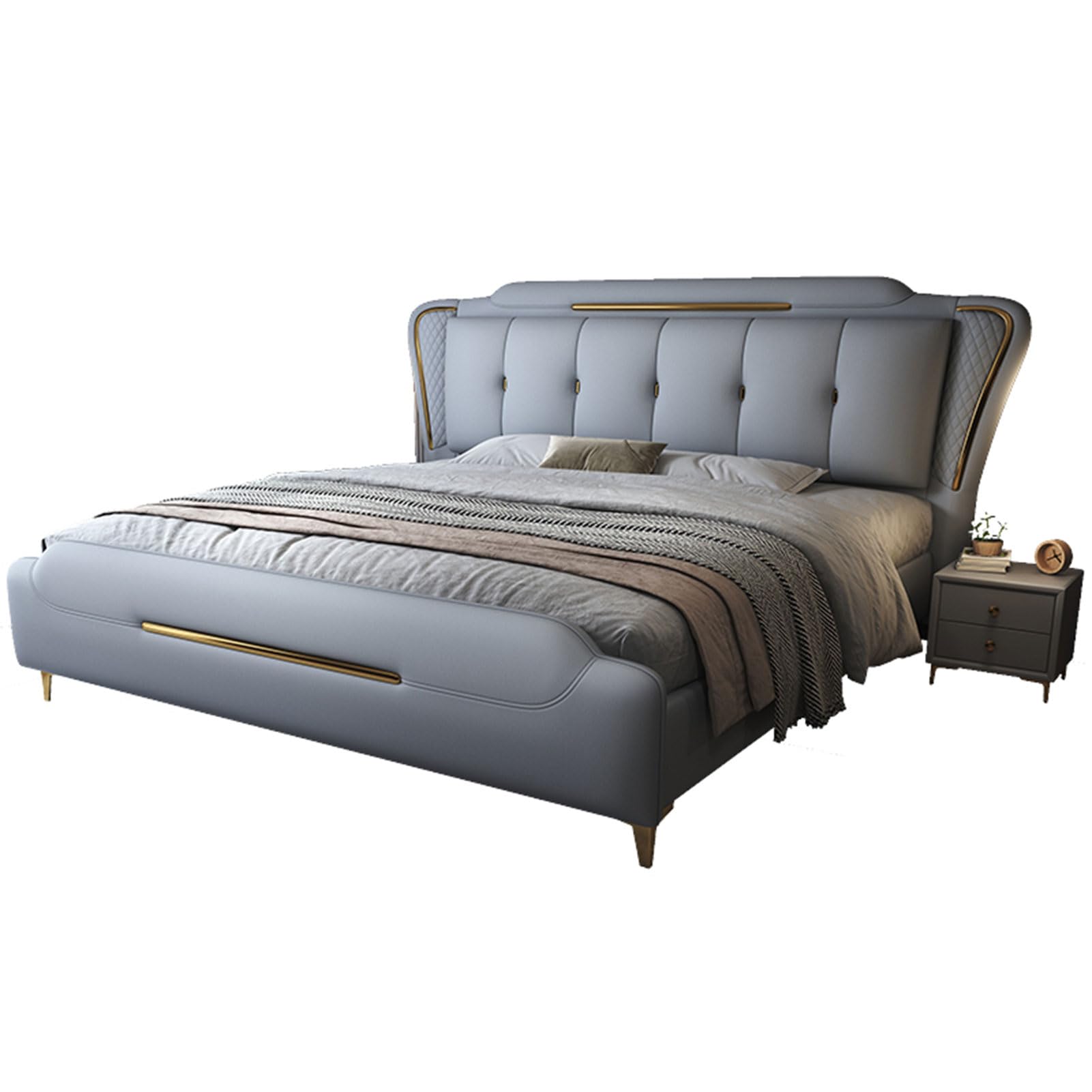 King Size Upholstered Platform Bed Frame Thick Padded Headboard Lift Up Storage Wooden Slats Support No Box Spring