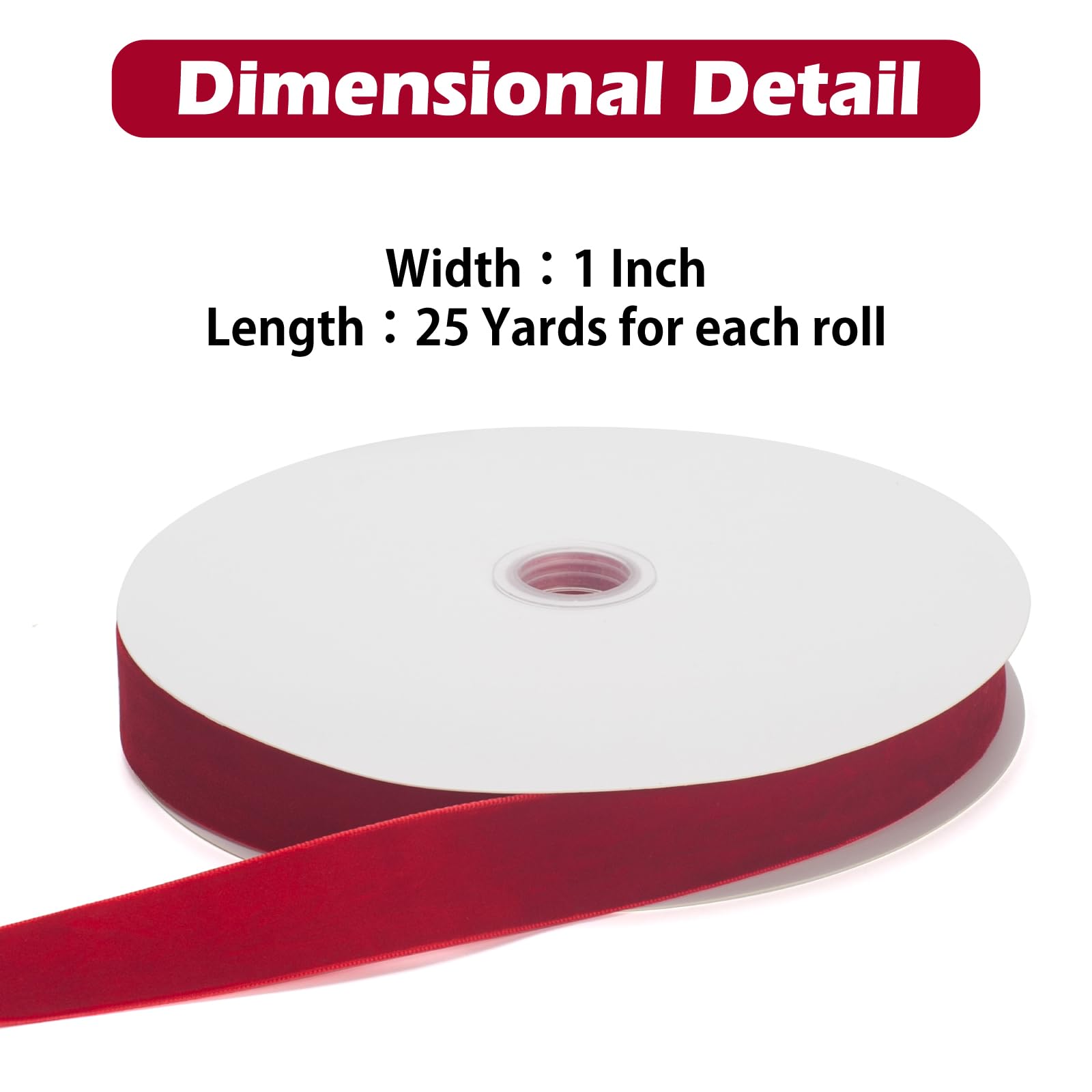 Rotes Samtband, Vintage rotes Band, 2,5 cm x 22,7 m, Samtbänder für Geschenkverpackungen, Weihnachtsbaumschmuck, Blumenstrauß, Kranzdekorationen, Schleifenherstellung