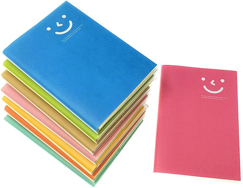 8pcs Travelers' Notebook,Candy Colors Smiling Face Journal Diary Memo Pad with Matt Plastic Cover(Ruled 60 sheets/pc)