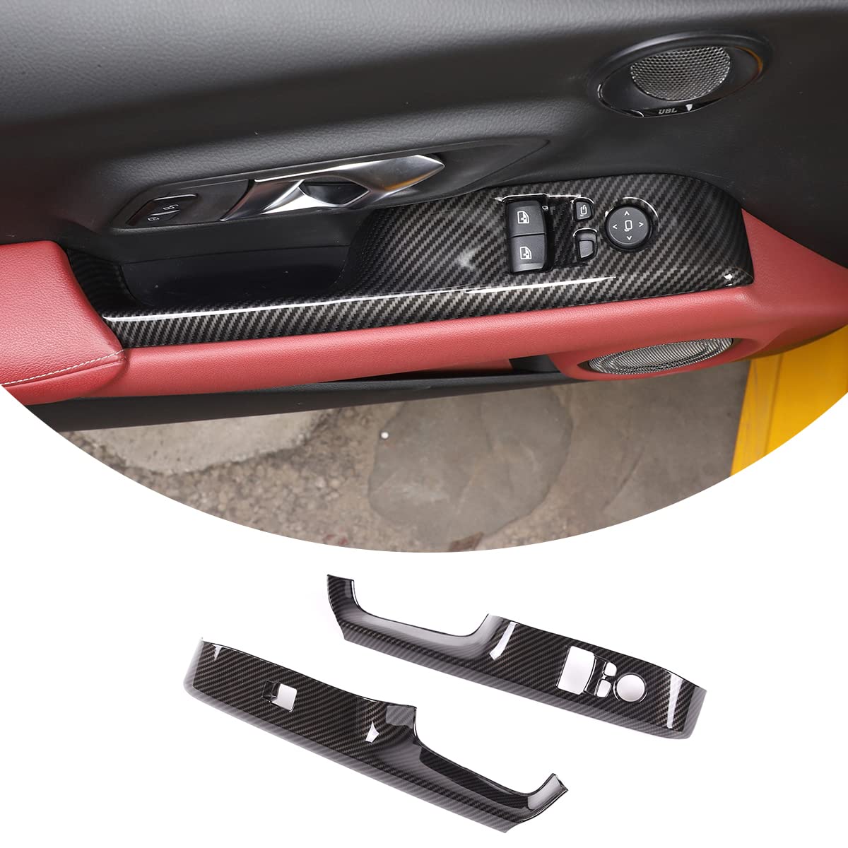 TongSheng ABS Car Look Interior Door armrest Window Switch Panel Cover Trim for Toyota Supra GR A90 A91 MK5 2019 2020 2021 2022 LHD (Black Carbon Fiber)