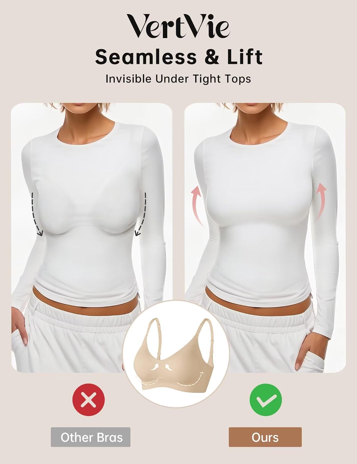 Vertvie Womens Seamless Jelly Bras No Underwire Comfort Push Up Bras Buttery Soft Wireless Bralette Full Coverage Sports Bra thumbnail