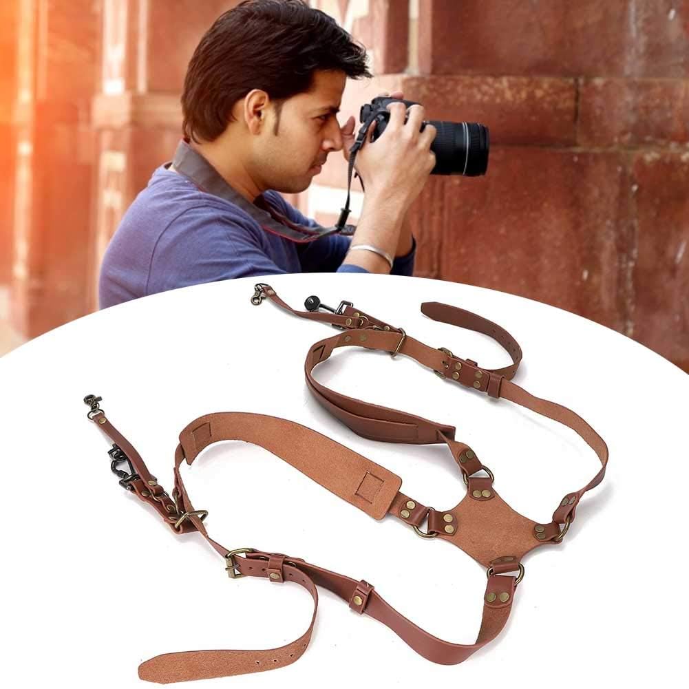 Harnais pour appareil photo double, sangle d'appareil photo en cuir à double épaule réglable pour accessoires de photographie de photographes