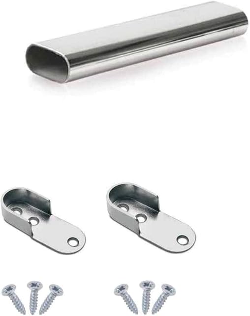 Oval Rail Wardrobe Polished Chrome Hanging Tube Metal Closet Organizer Cut to Size + END SUPPORTS and SCREWS by MKGT® (700mm (0.7m) ~27.5)