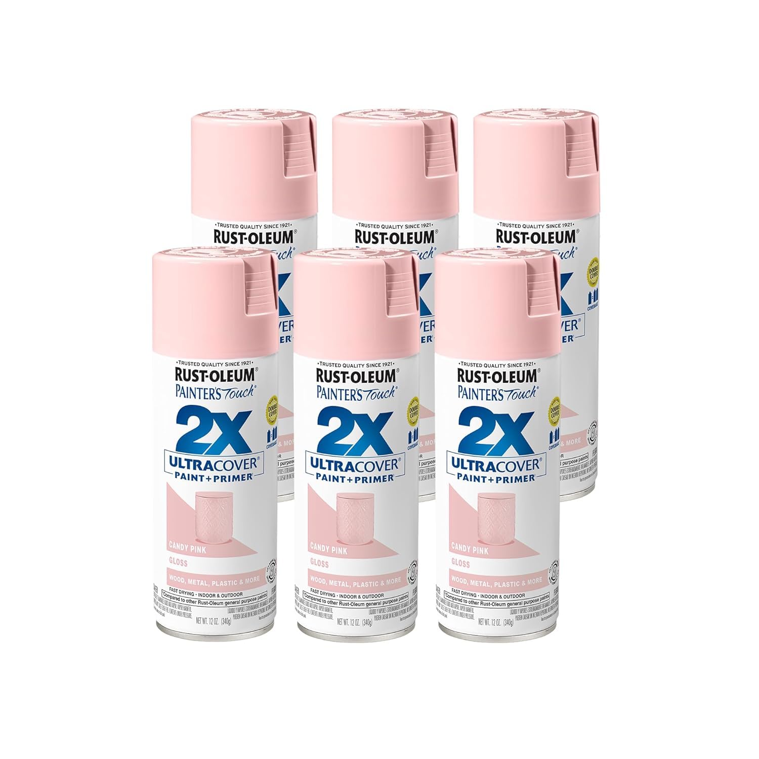 Rust-Oleum 334028-6PK Painter's Touch 2X Ultra Cover Spray Paint, 12 oz, Gloss Candy Pink, 6 Pack