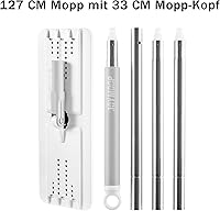 Vista 3 de JOYMOOP Trapeadores planos, trapeador de microfibra para limpieza de pisos y limpiador de paredes, mango de trapeador de 50" con cabezal plano