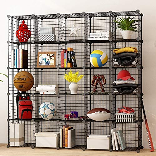 Kousi 14"X14" Wire Cube Storage, Metal Grid Organizer, 25-Cube Modular Shelving Unit, Stackable Bookcase, Ideal For Living Room, Bedroom, Office, Garage #TOP2