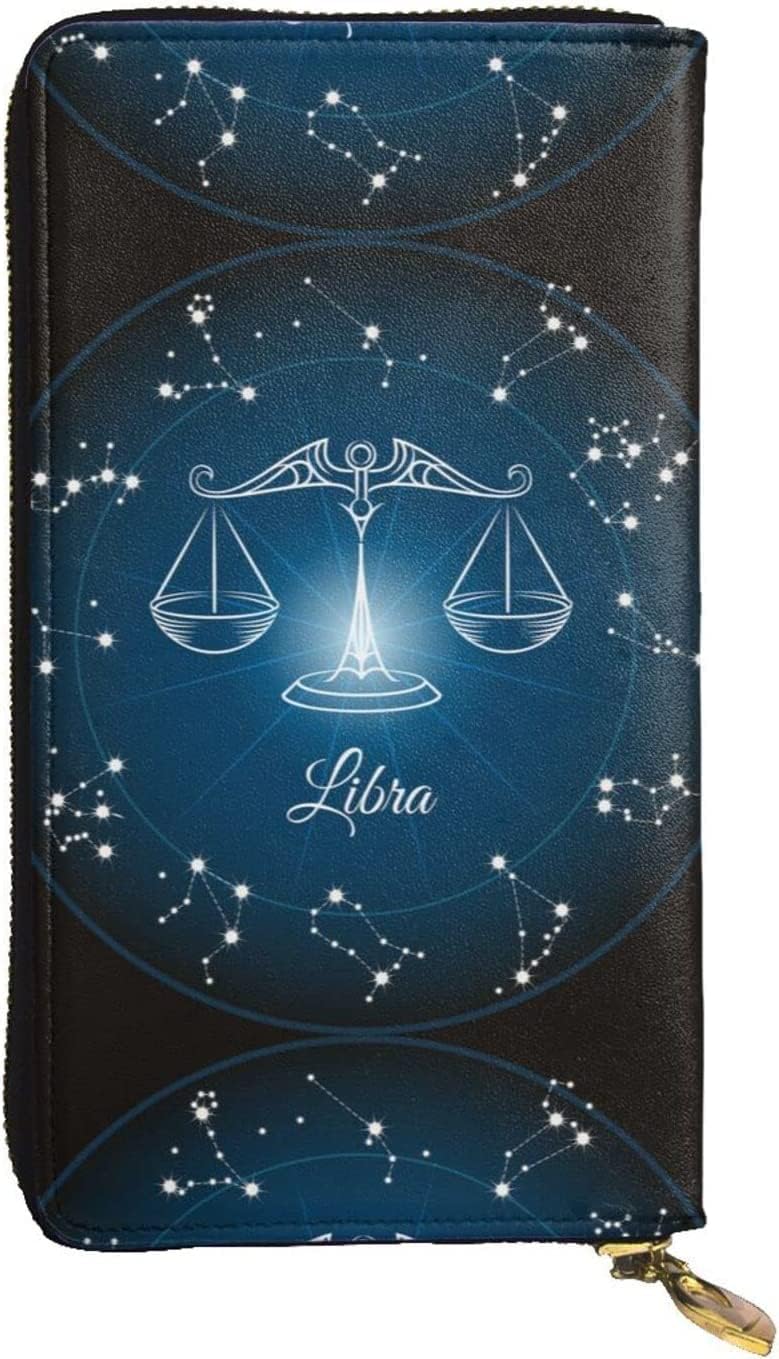 Women Zip Around Long Purse Zodiac Sign Libra Clutch Credit