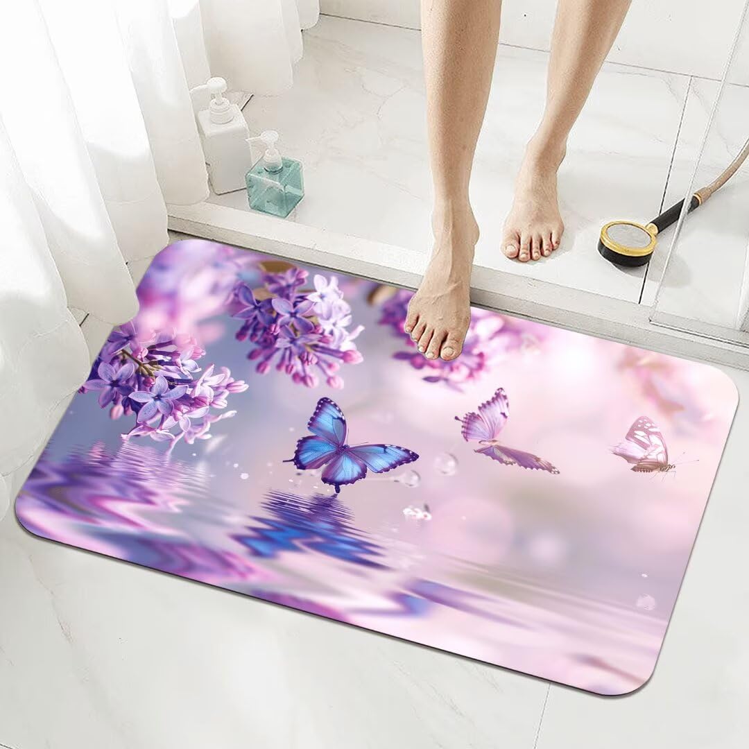 Tapis de bain antidérapant 60x90cm avec motif de fleurs pour salle de bain et cuisine