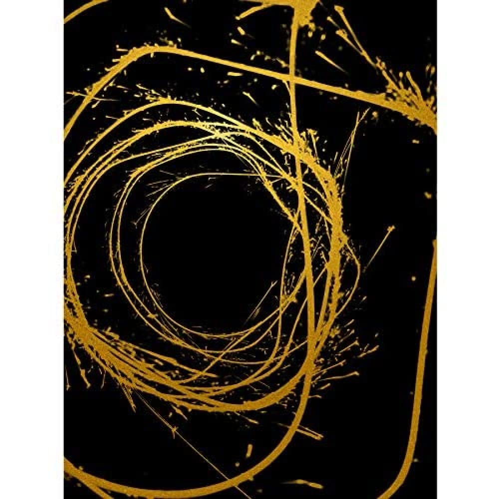 Artery8 Gold Effect Yellow Black Paint Splat Wire Abstract Art Print Canvas Premium Wall Decor Poster Mural