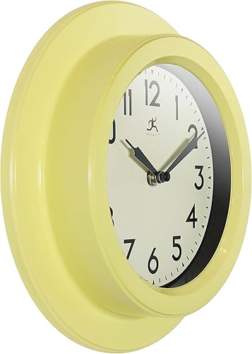 Miniatura 4 de Infinity Instruments Retro Escape - Reloj de pared para interiores de plástico de 9.75 pulgadas con movimiento silencioso, color amarillo