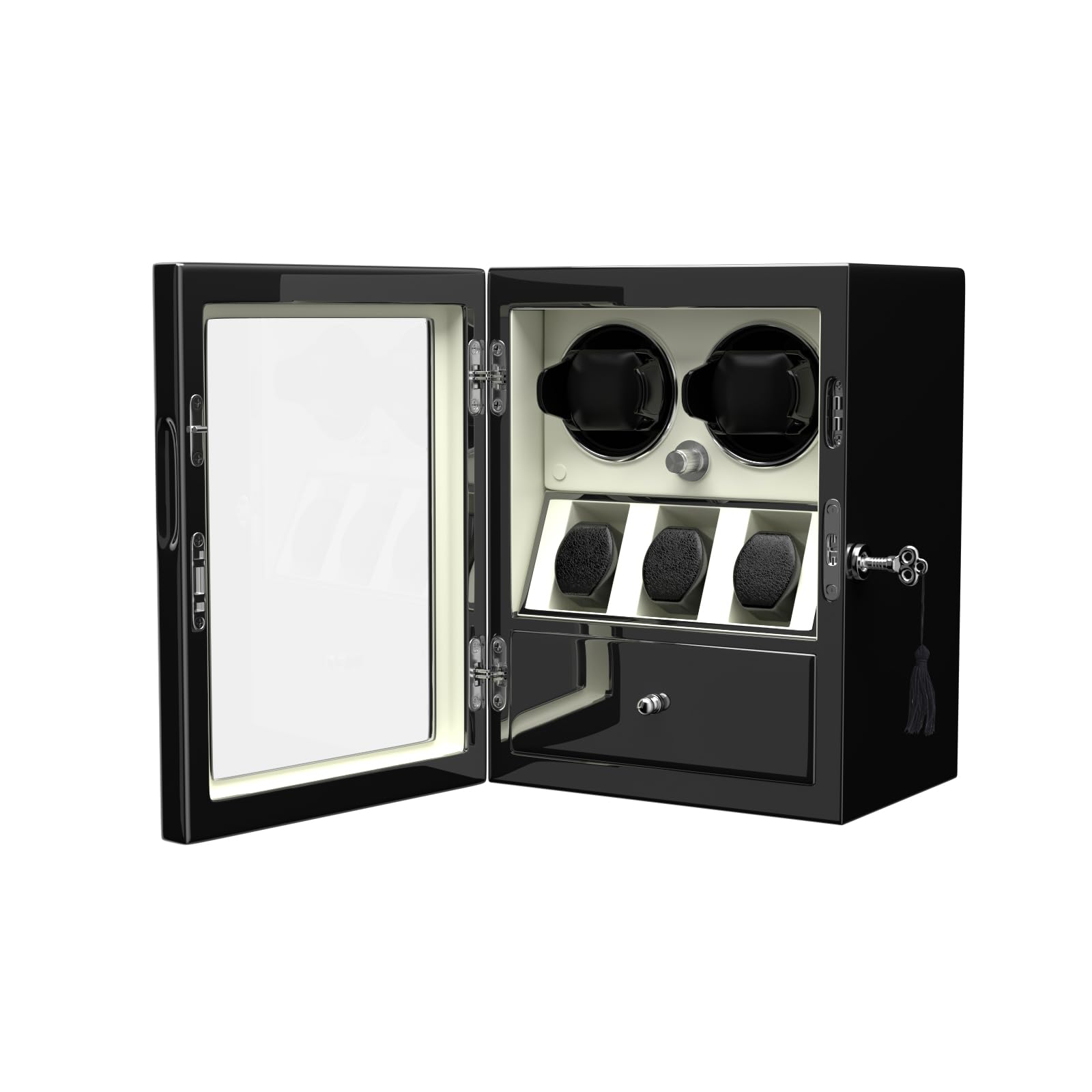 DUKWINWatch Winder for 2/4/6/8 Automatic Watches,Lockable Watch Winders with Watch and Jewelry Storages, Super Quiet Mabuchi Motor with High-Gloss Piano Lacquer Finish,Built-in Illumination