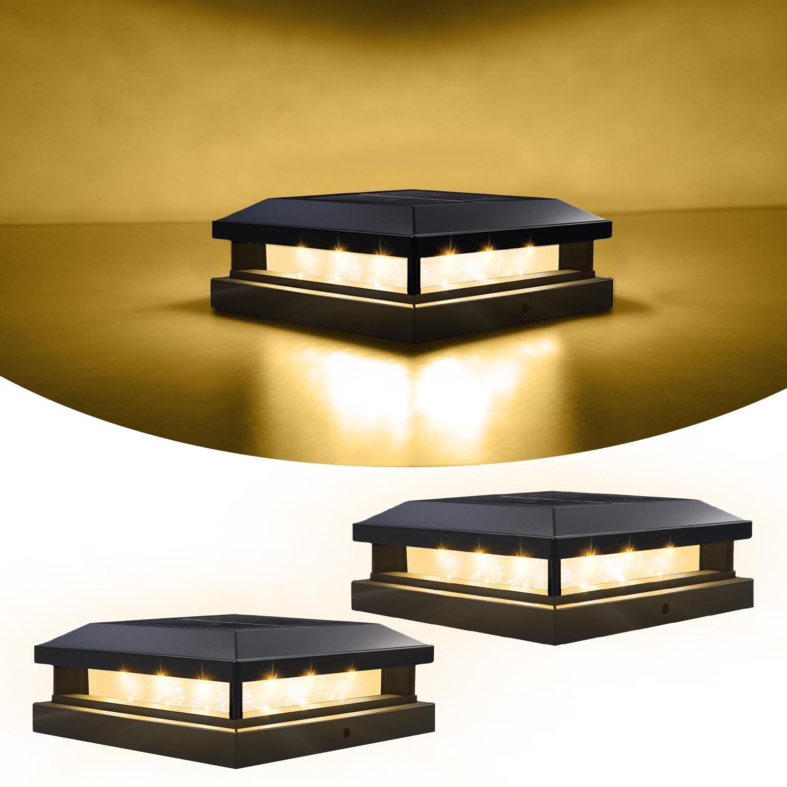2 Pack Solar Post Cap Light Outdoor Waterproof 2 Lighting Modes | Solar Powered Dusk to Dawn Post lights for 4x4, 4.5x4.5 & 5x5 Vinyl/Wooden Posts LED Decks Lights for Garden, Patio, Porch-image-18