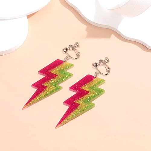 Miniatura 5 de Aretes de neón de los años 70 y 80 para mujer, sin perforaciones, coloridos relámpagos, acrílicos, retro, geométricos, truenos, para atuendo de los