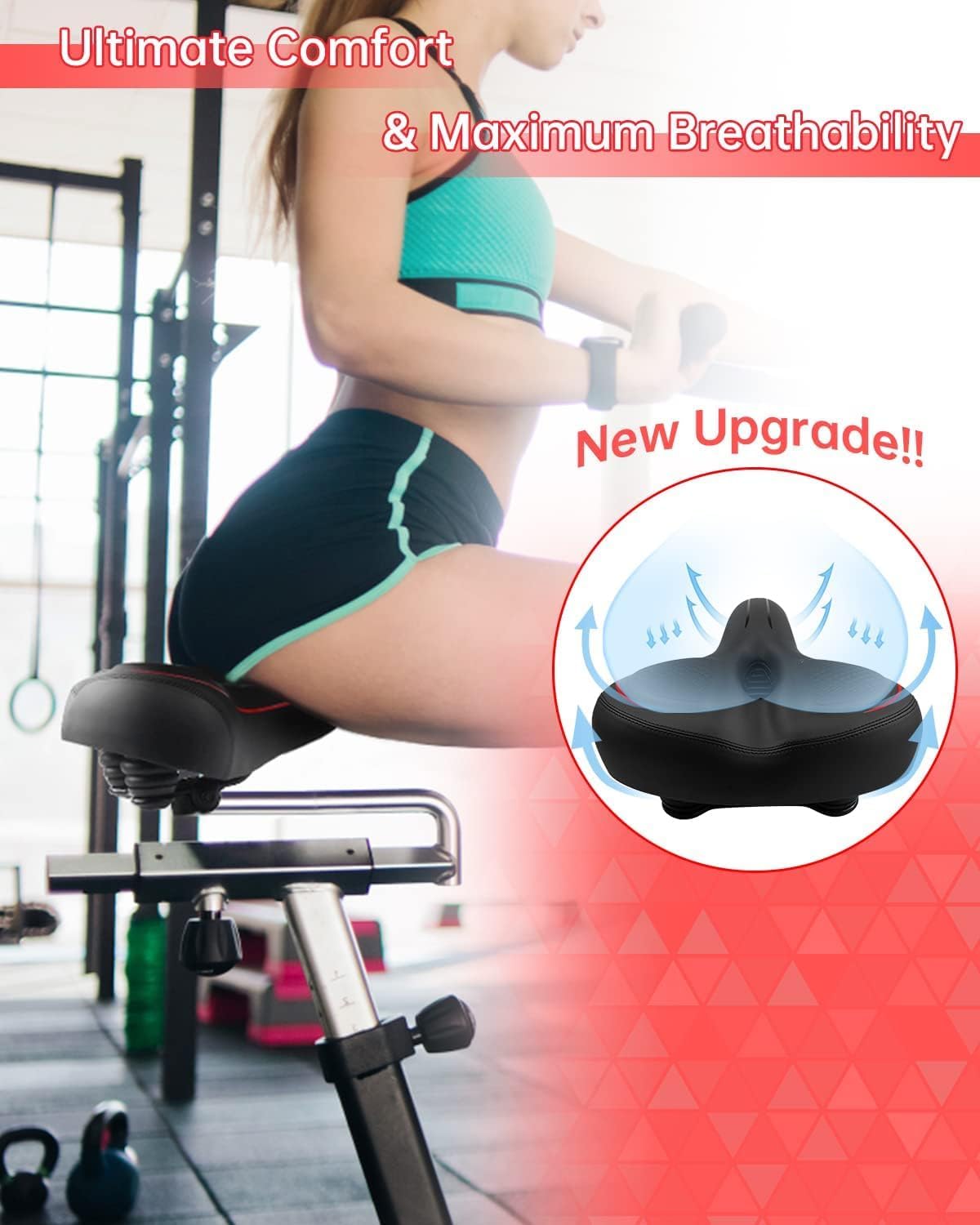 MSDADA Oversized Bike Seat, Comfortable Wide Bike Seat Cushion for Men Women, Excercise Bike Seat Replacement for Stationary/Exercise/Indoor/Outdoor/Mountain/Road Bikes